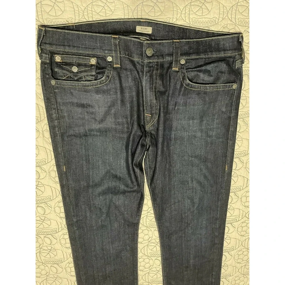 True Religion Mens Ricky Relaxed Straight Jeans Flap Pockets Size 40 x 35